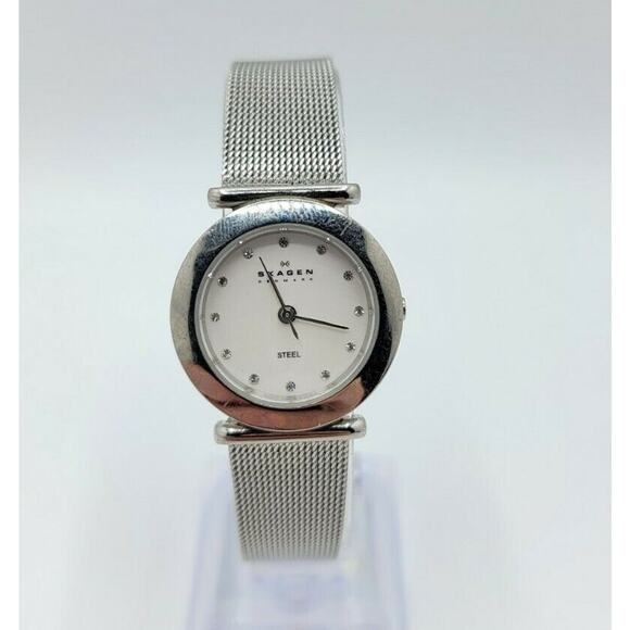 Ladies Skagen Steel 107SSSD Crystal Accents SS Mesh Quartz Watch New Battery - Picture 1 of 10
